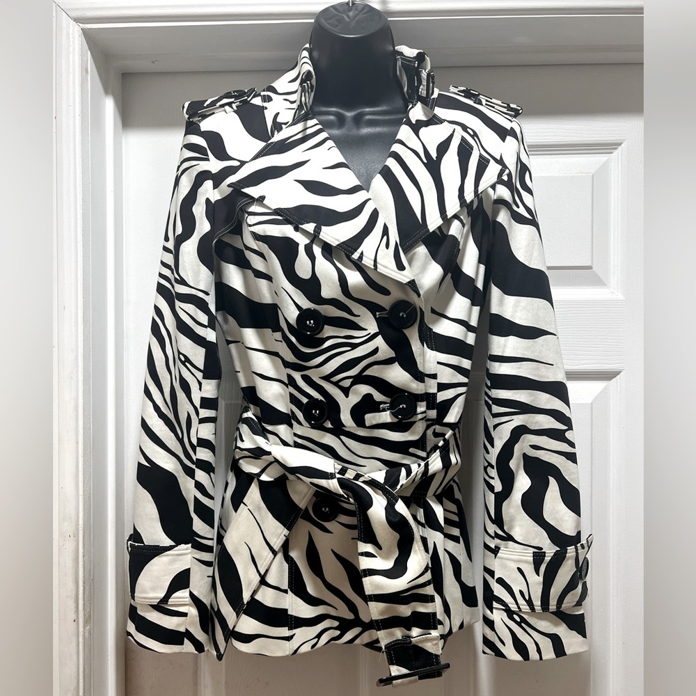Cache Zebra Print Trench Coat Size M